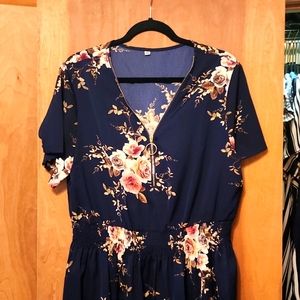 Shein Curve Floral Cinch Waist Blouse